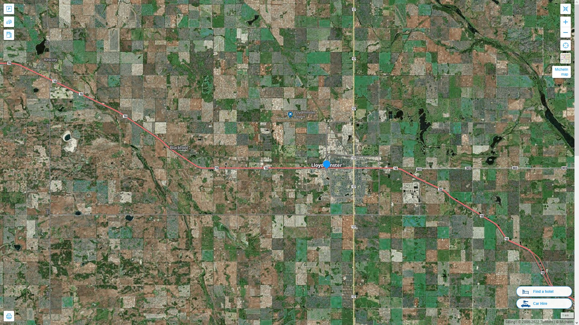 Lloydminster Highway and Road Map with Satellite View